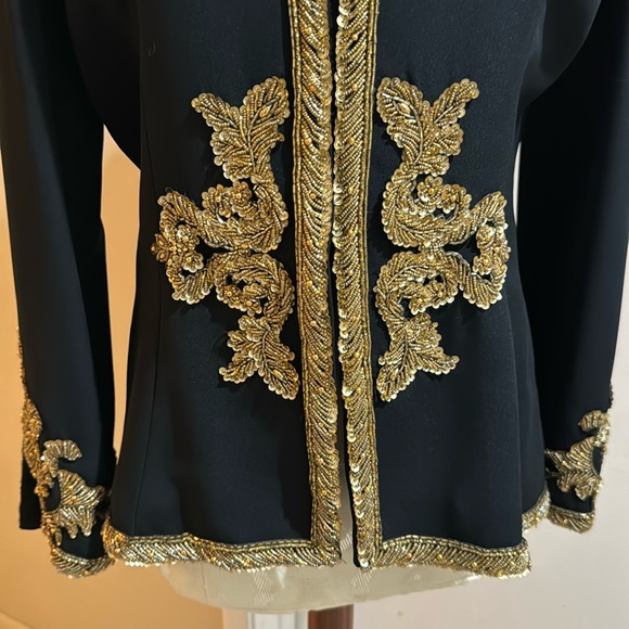 Victor Costa Vintage Black Gold Sequins Seed Beaded Luxurious Designer Jacket 8 - Picture 5 of 17